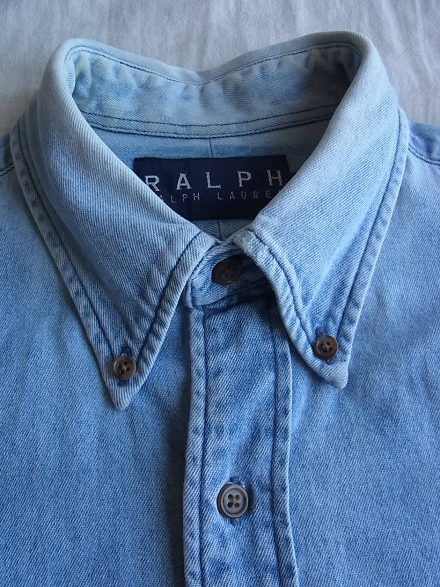 RALPH LAUREN　 ラルフローレン　RALPH ラルフ　デニム素材　ユーズド加工　ボタンダウンシャツ　サイズ 7 色褪せ　汚れ有り_画像1