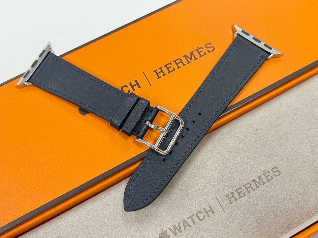 ☆即決 美品 Apple Watch Hermes 41mm 40mm 38mm ネイビー シンプルトゥール アップルウォッチ エルメス レザーバンド  純正 正規品 121