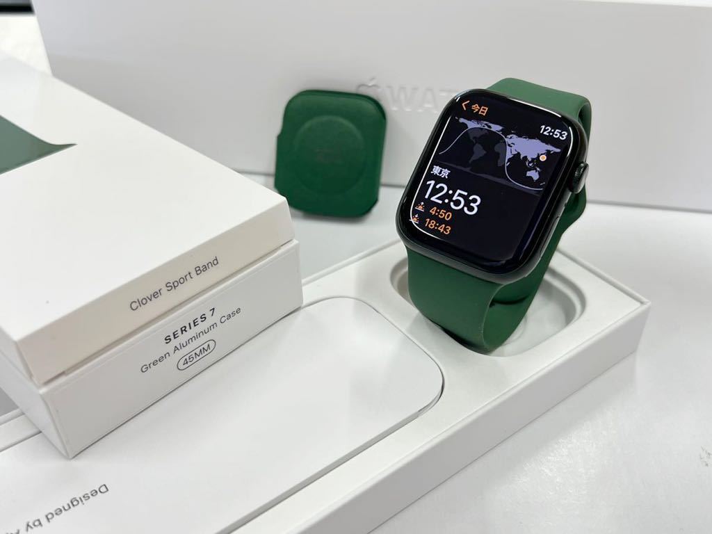 ☆即決 美品 Apple Watch series7 45mm グリーンアルミニウム 緑 アップルウォッチ GPSモデル シリーズ7 バッテリー100  クローバースポーツ