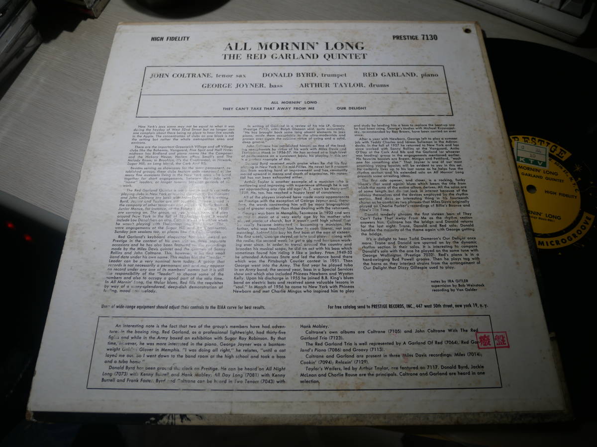 レッド・ガーランド,THE RED GARLAND QUINTET/ALL MORNIN' LONG(USA/PRESTIGE:PRLP 7130 50th ST.,N.Y.C. DG LABEL LP/RVG 8J STAMPER_画像2