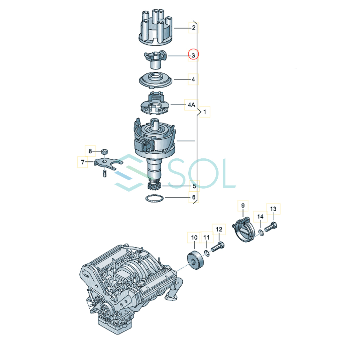 VW ゴルフ2(19E 1G1) ゴルフ3(1H5) ゴルフ4(1E7) ヴェント(1H2) ディストリビューターローター デスビローター 026905225K 出荷締切18時_画像3