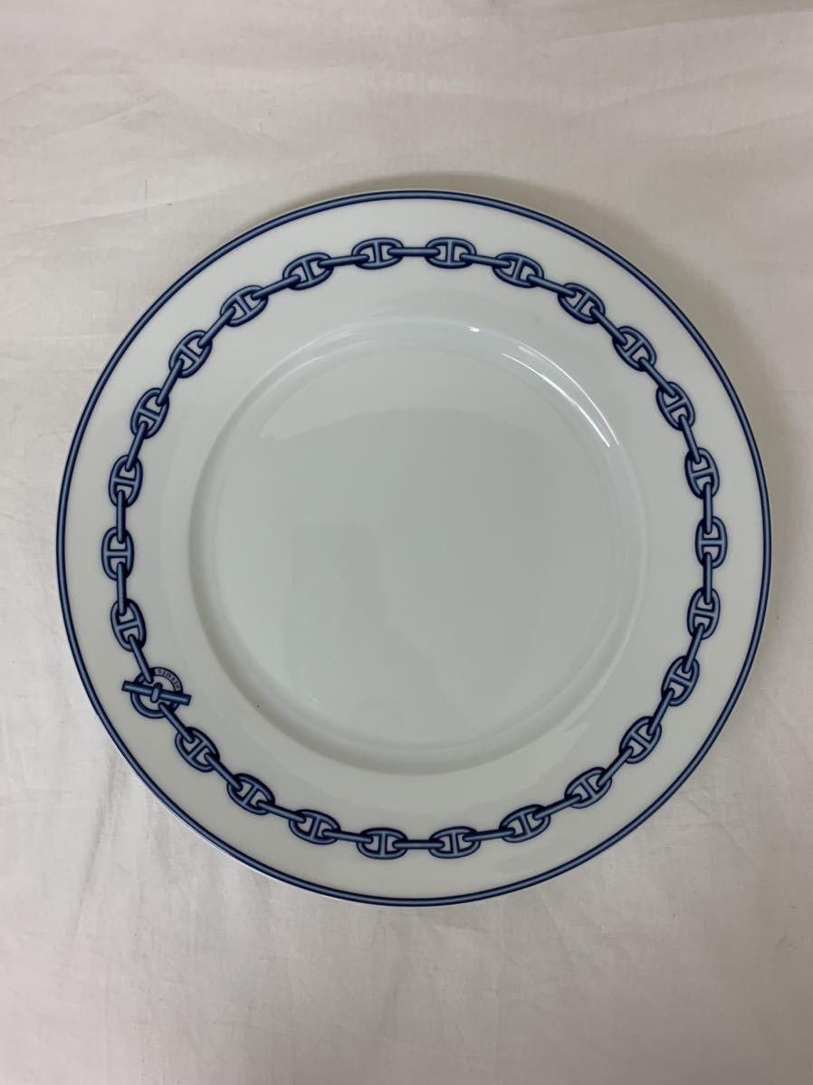 HERMES エルメス シェーヌダンクル ブルー プレート皿 大皿 ブランド食器 約27.5cm_画像1