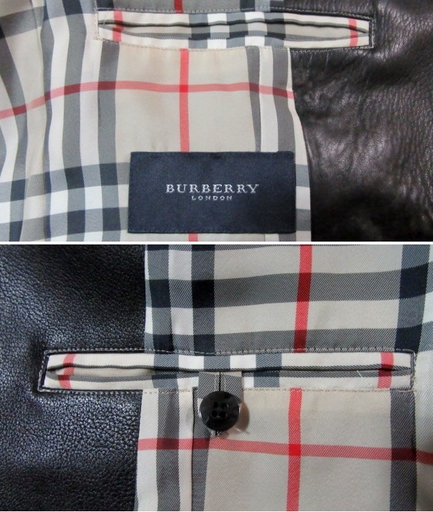  as good as new BURBERRY LONDON regular price 22 ten thousand rare mega noba check pattern top class ram leather 2B jacket M black trench coat Burberry London 