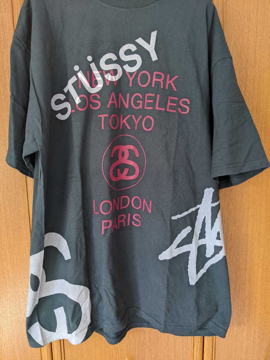 STUSSY　ワールドツアー　半袖Tシャツ XLサイズ　ネイビー　メキシコ製　ビッグサイズ　即決　ステューシー_画像3