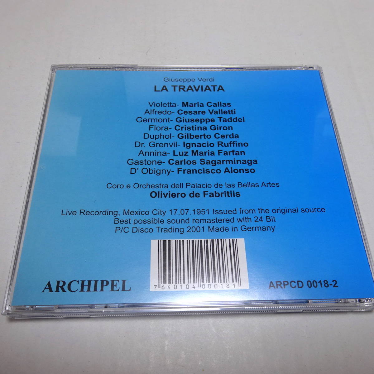 輸入盤/Archipel/2CD「ヴェルディ：椿姫 全曲」カラス/ヴァレッティ/タディ/ファブリティース/1951年メキシコLive_画像2