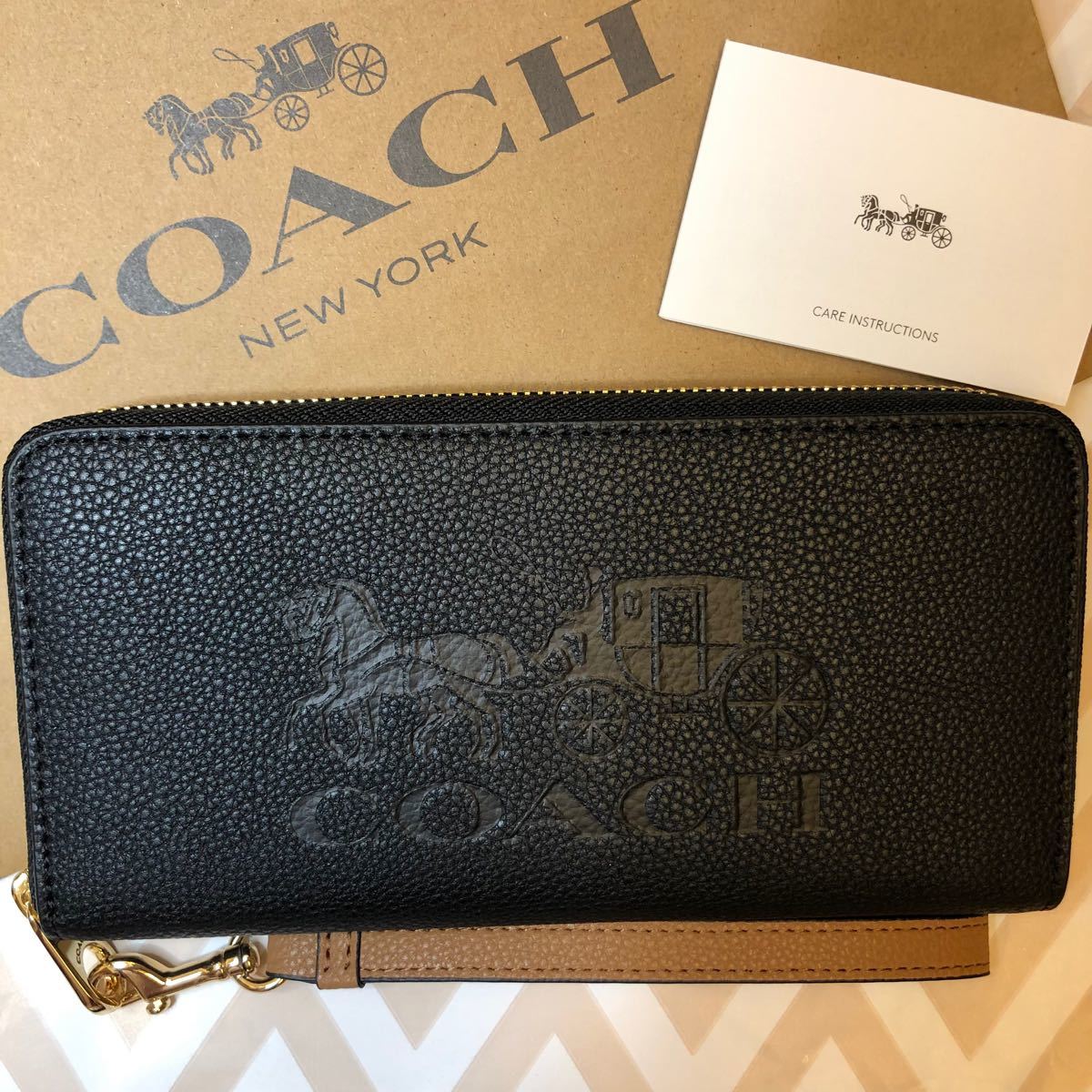 COACH コーチ アウトレット 馬ブラック ストラップ 長財布 新品