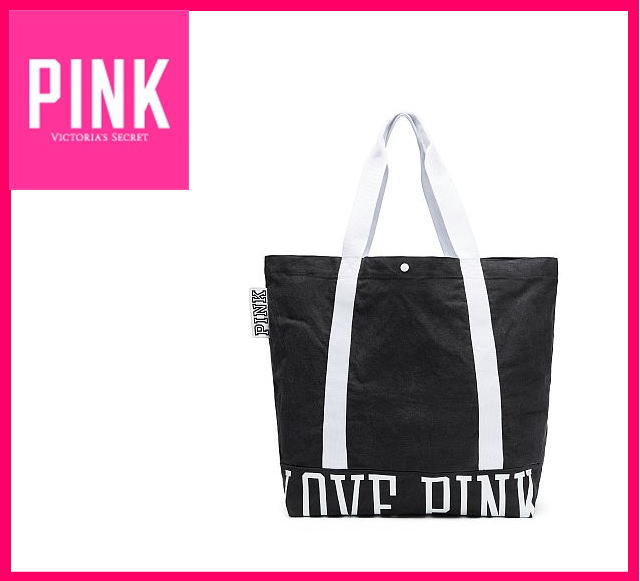 ☆Victoria's secret ピンクロゴが可愛いブラックトートバッグ☆ ◇Victoria's Secret/日本未入荷!キュートな【PINK】ロゴ
