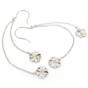 ピアス プラチナ ハワイアンジュエリー ピアス ペア ペリドット ダイヤモンドピアス ロングピアス 揺れる フラワー 花 送料無料