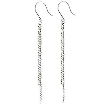  earrings 18 gold swaying lady's white gold k18 18k..... swaying long chain chain tassel fringe free shipping 