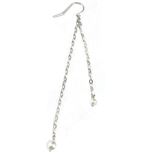 ピアス プラチナ パール 片耳ピアス ロングチェーン ロングピアス
