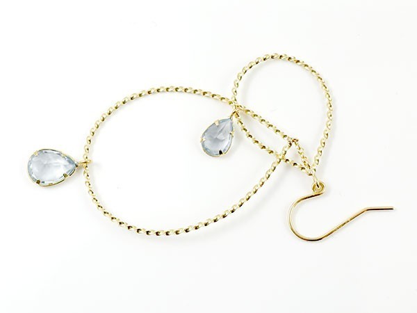 ピアス 18金 ロング イエローゴールドk18 18k アクアマリン ティア
