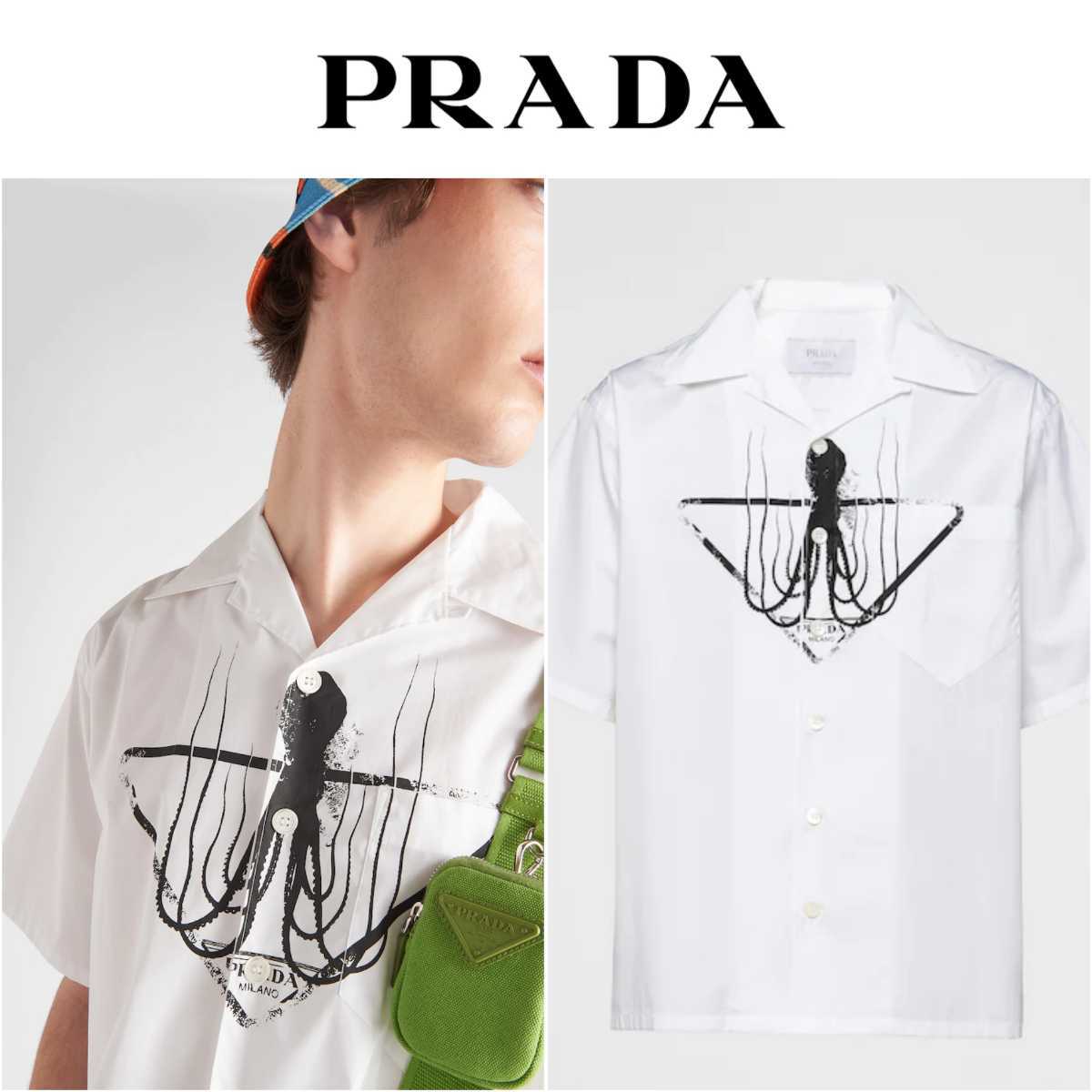 新品 定価14 6万 2022ss PRADA プラダ タトゥー ボーリングシャツ xs