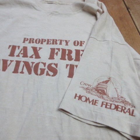 80s アメリカ製　Tシャツ　M 茶　TAX FREE　ヘインズ ヴィンテージ　80年代　アメリカ古着　sy2355_画像4