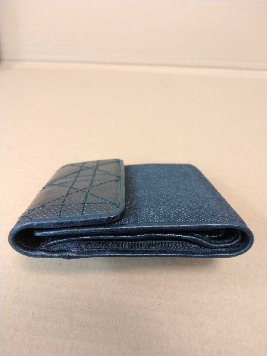 used DIOR Dior three folding purse Denim × leather material black Christian Dior denim × leather wallet free shipping 