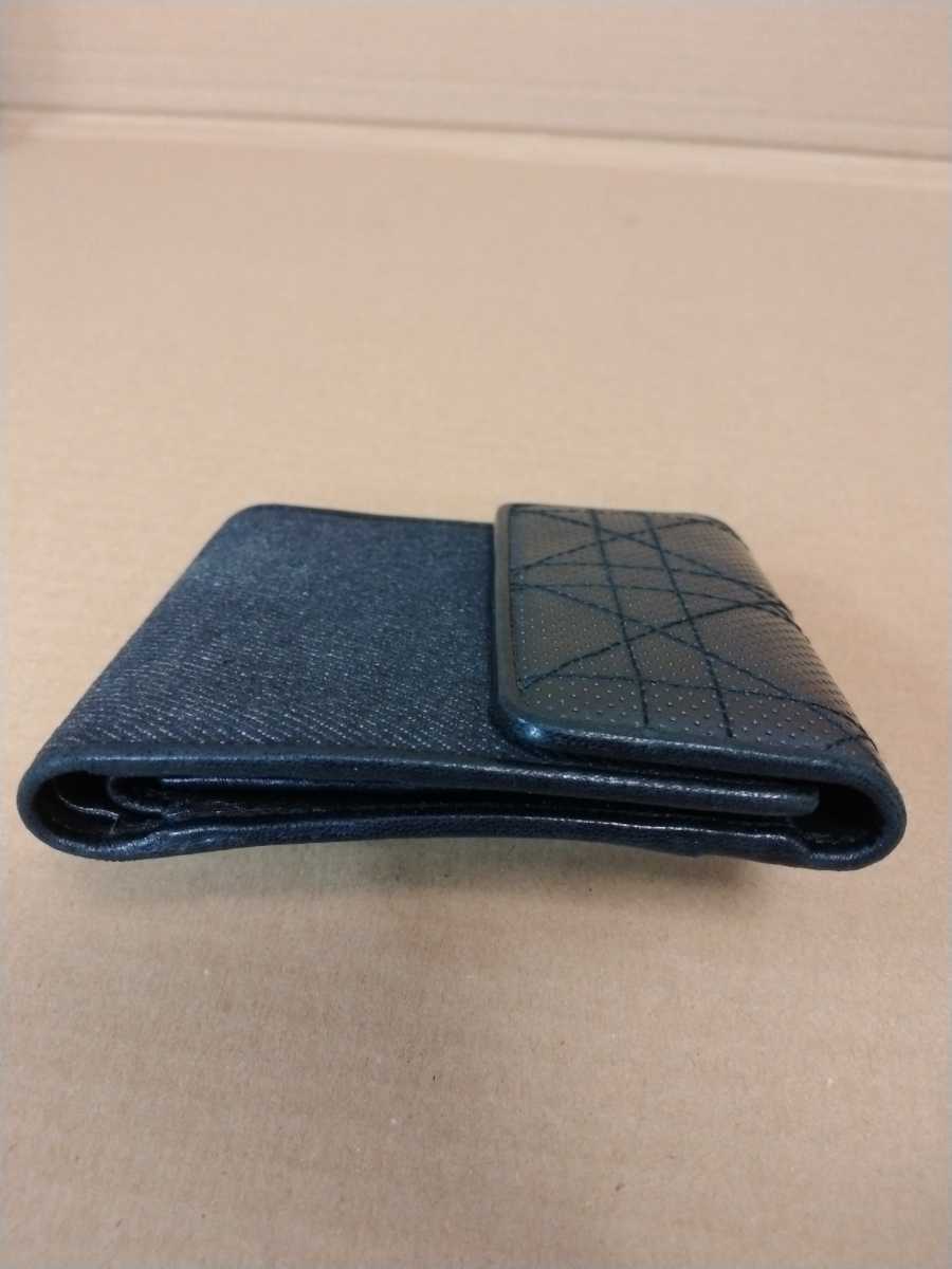  used DIOR Dior three folding purse Denim × leather material black Christian Dior denim × leather wallet free shipping 