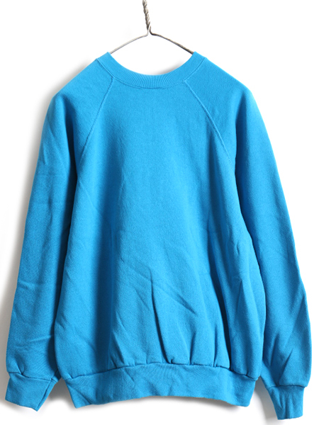 80s USA производства # TULTEX одноцветный тренировочный футболка ( мужской L ) б/у одежда 80 годы Vintage taru Tec s вырез лодочкой обратная сторона ворсистый la gran синий 