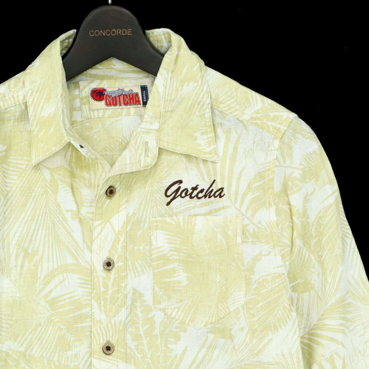 GOTCHA Gotcha весна лето длинный рукав Logo вышивка * [ лен *linen]botanikaru leaf общий рисунок рубашка Sz.S мужской Surf C2T08068_8#A