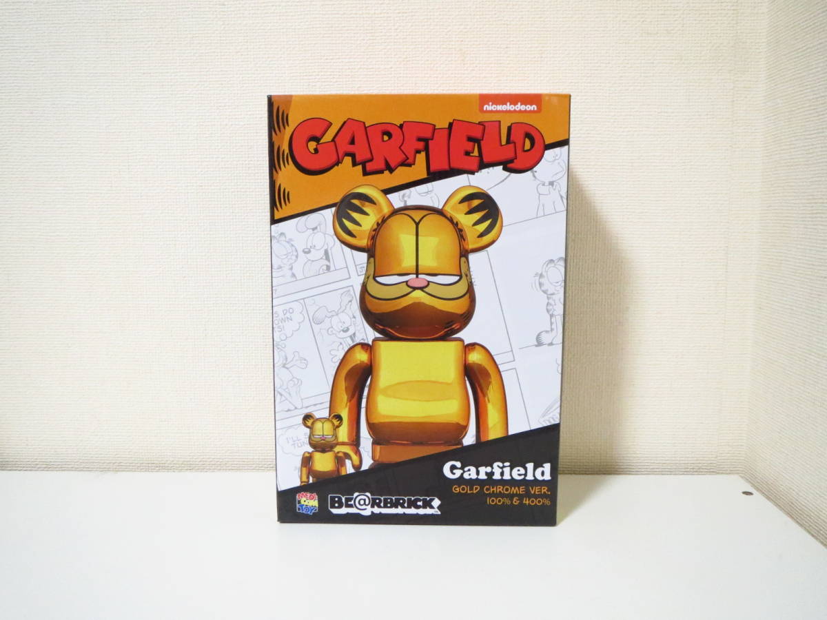 【新品未開封】 BE@RBRICK GARFIELD GOLD CHROME Ver. 100％ & 400％ MEDICOM TOY メディコムトイ  ベアブリック ガーフィールド