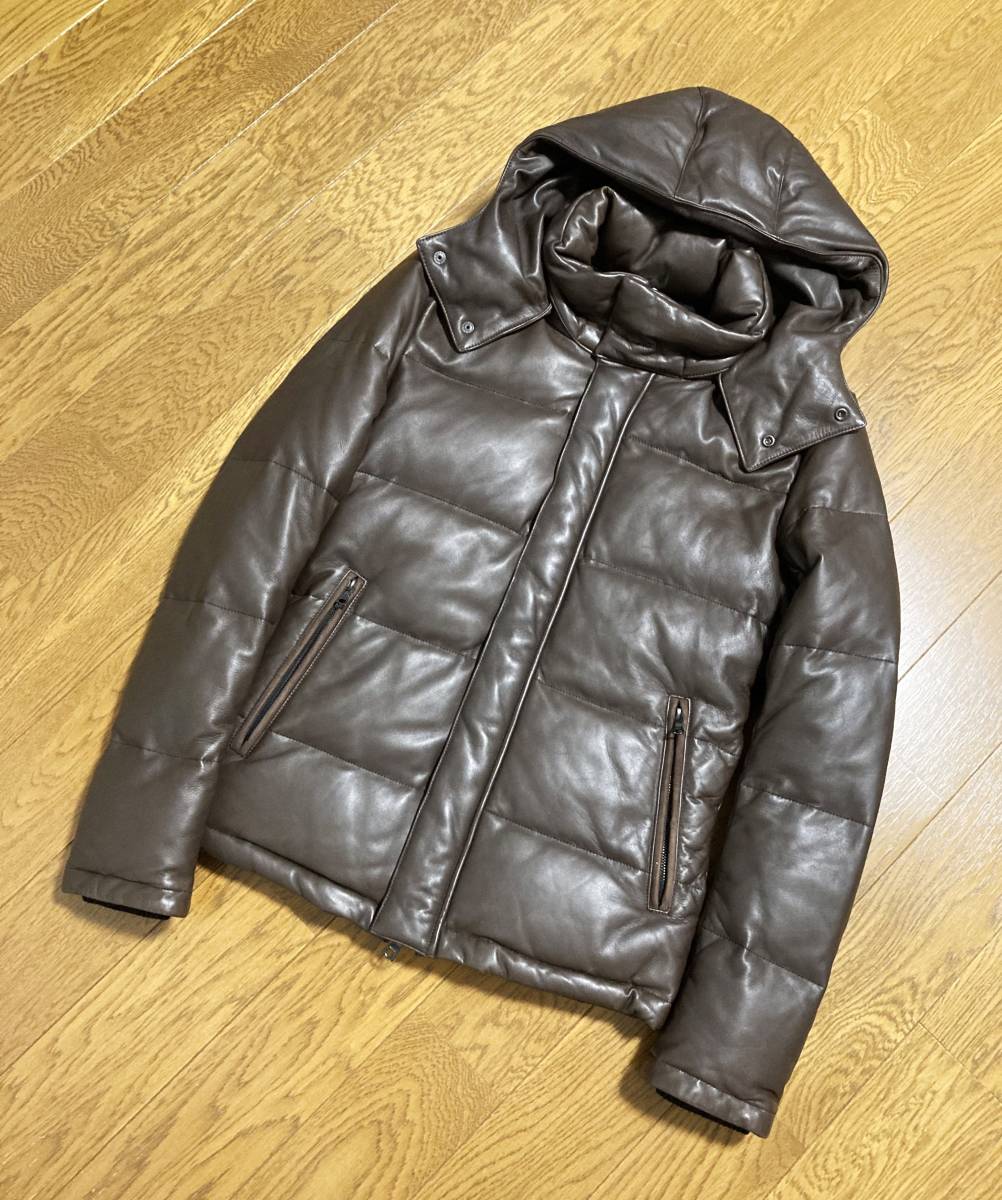 美品☆[wjk] 定価168,000 RAM NAPPA LEATHER DOWN JKT ラムナッパ レザーダウンジャケット S 羊革 ブラウン ダブルジェイケイ