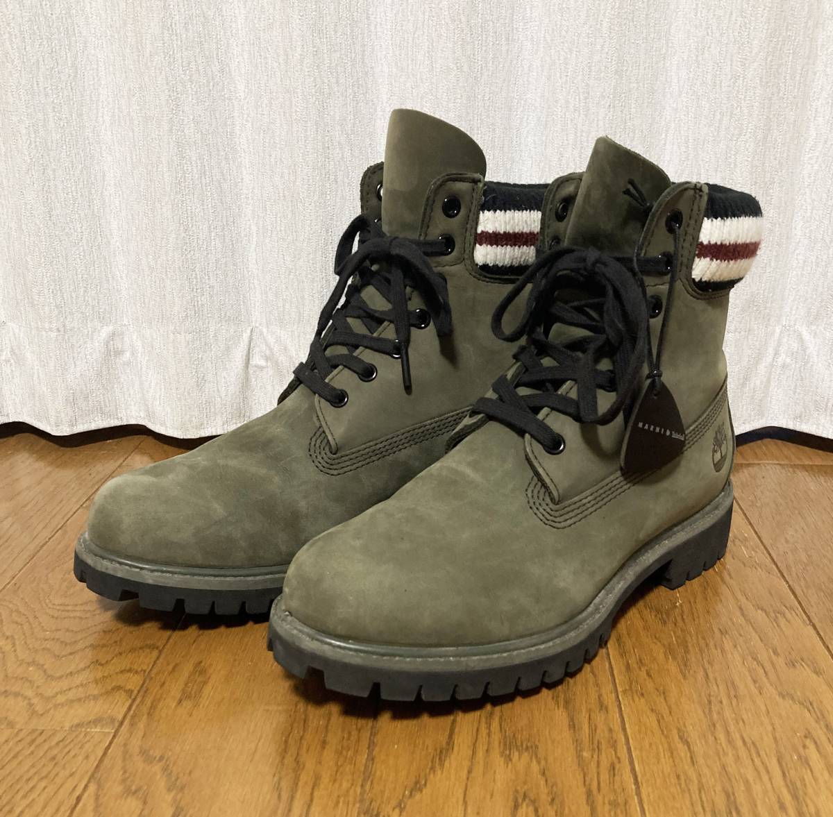 美品☆[MARNI×TIMBERLAND] EU限定 OLIVE-GREEN SUEDE BOOTS 6インチ スウェードレザーブーツ 7.5W オリーブグリーン マルニ_画像1