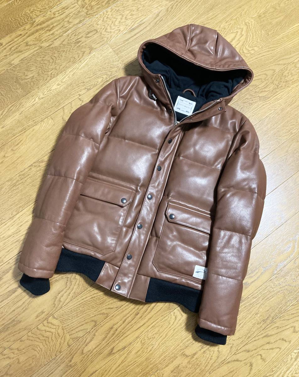 美品☆[VICTIM] 定価73,500 LEATHER DOWN JACKET オールレザーダウンジャケット L ブラウン 牛革 ヴィクティム