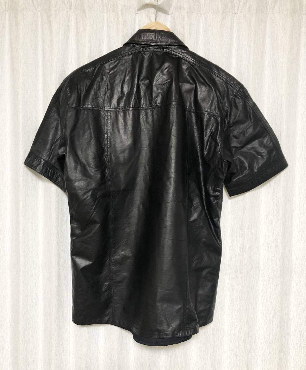 美品 [BALMAIN HOMME] 13SS オリヴィエ・ルスタン期 半袖バイカーレザーシャツ 40 カーフレザー フランス製 ブラック バルマンオム_画像2