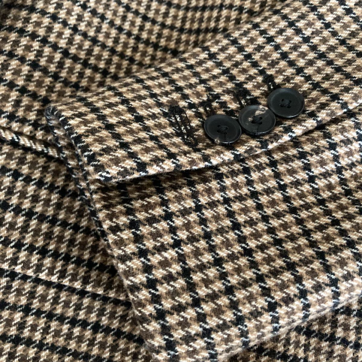【美品】ZARA ザラ エルボーパッチウールブレンドジャケット チェック柄 テーラードジャケット ブラウン