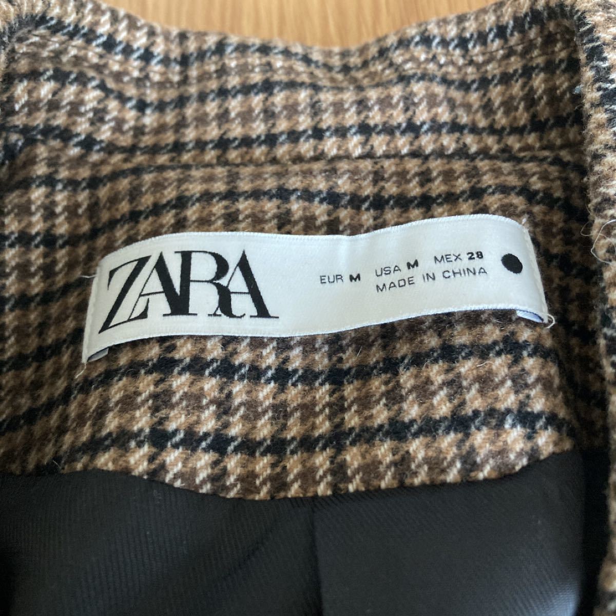【美品】ZARA ザラ エルボーパッチウールブレンドジャケット チェック柄 テーラードジャケット ブラウン