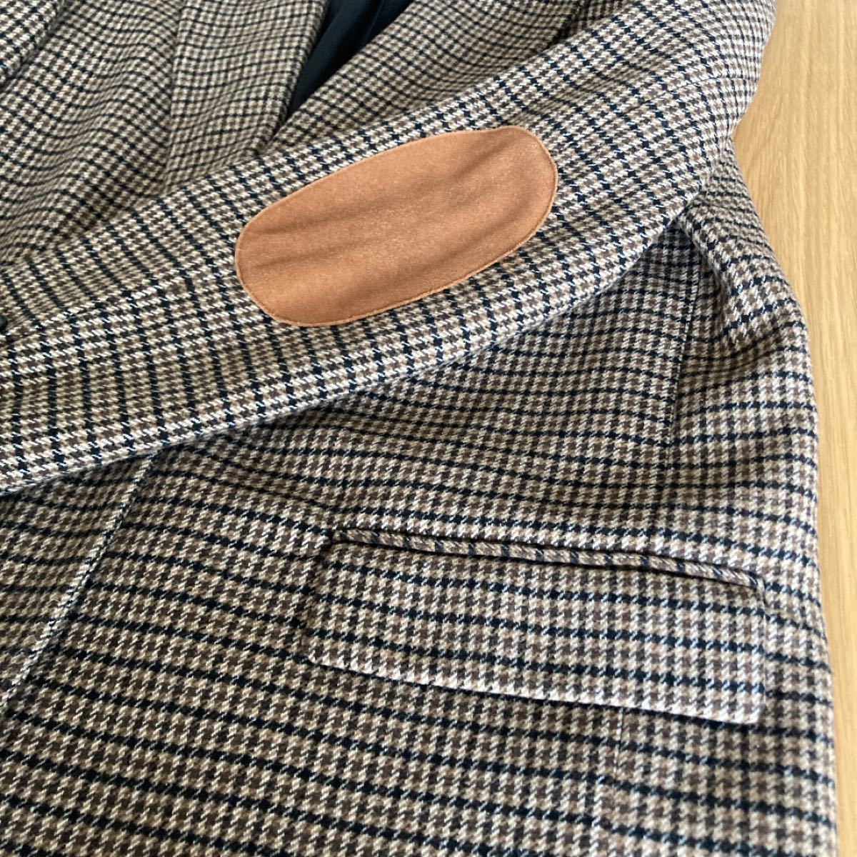 【美品】ZARA ザラ エルボーパッチウールブレンドジャケット チェック柄 テーラードジャケット ブラウン