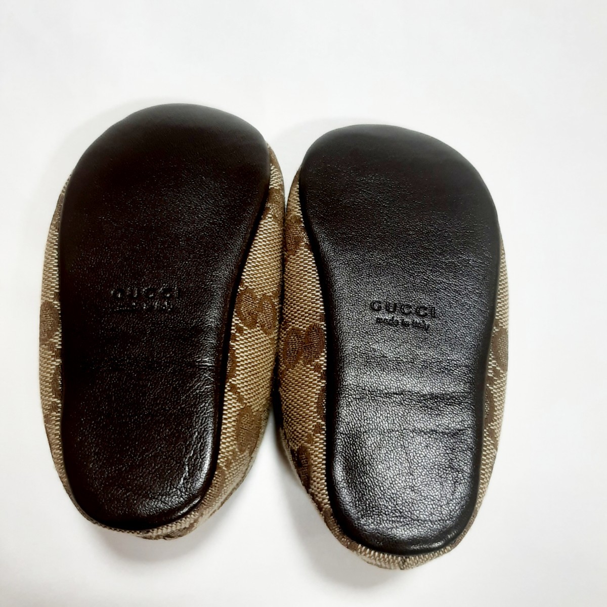 グッチ ベビーシューズ バレエシューズ リボン GG 総柄 12cm ブラウン