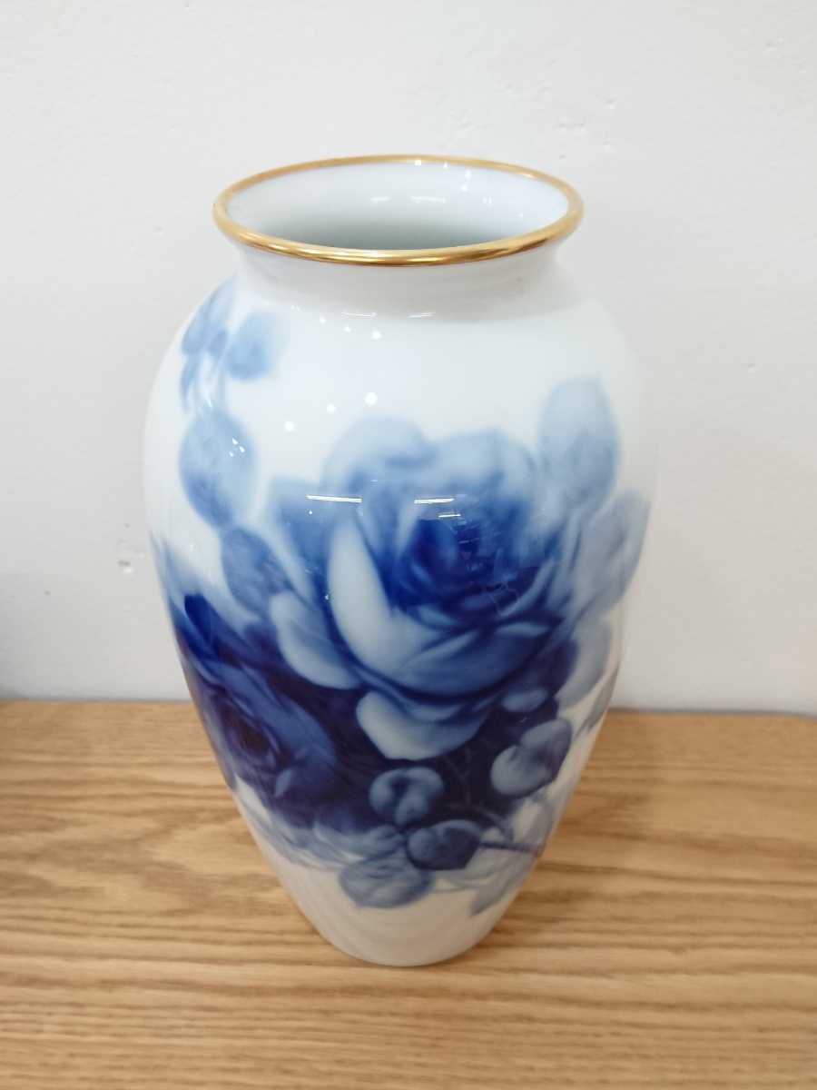 C2H004 大倉陶園 OKURA CHINA ブルーローズ フラワーベース 花瓶 花器 