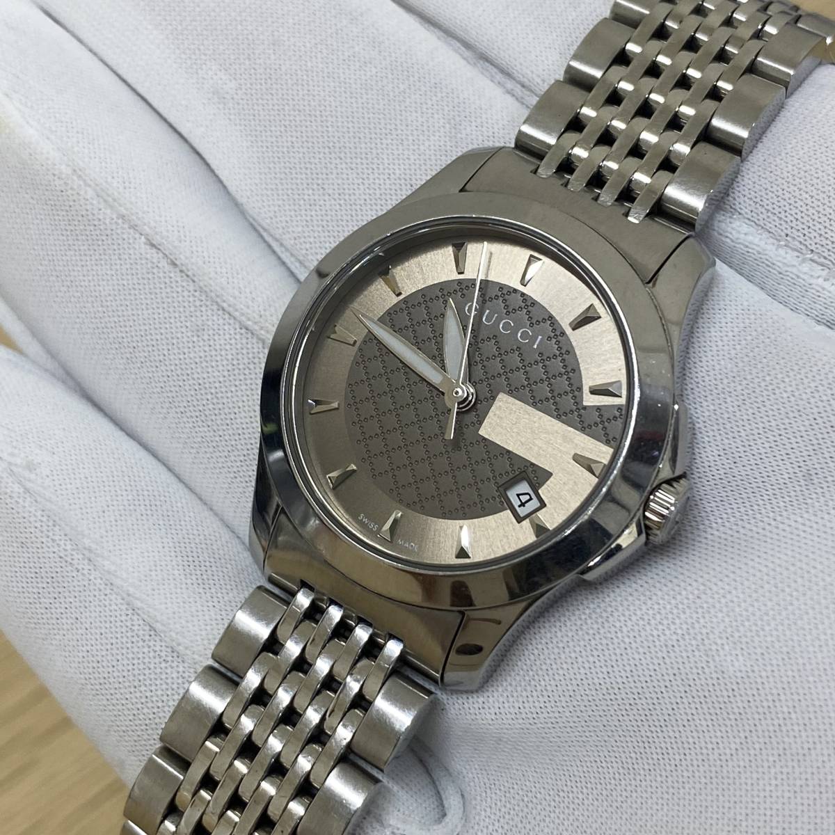 稼働品】GUCCI グッチ 126.5 Quartz Gタイムレス SS 腕時計 レディース