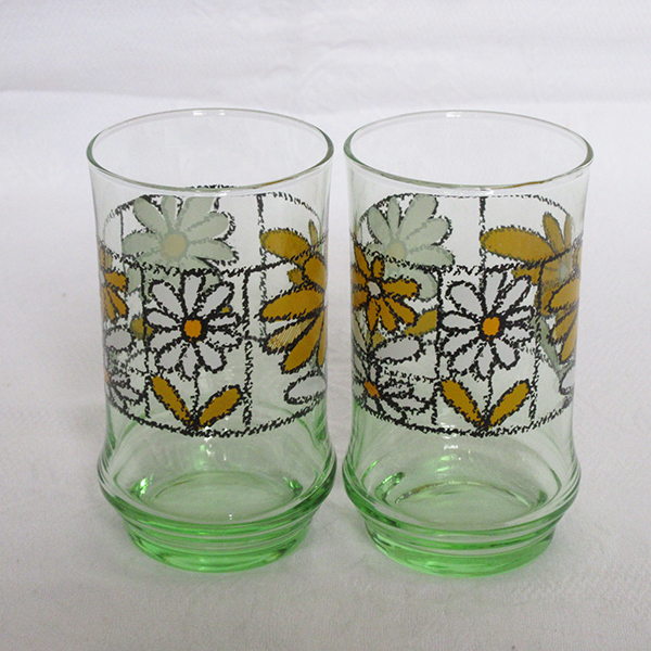 2 piece set!#ADERIAateli Agras po M 8 Margaret floral print glass stone . glass Vintage Showa Retro 