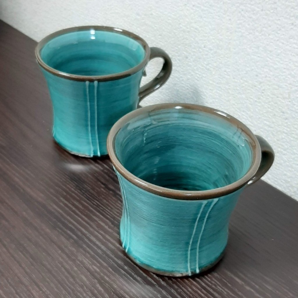 新品 日本製 美濃焼 ペア マグカップ コーヒー カップ 八宏窯 ターコイズ