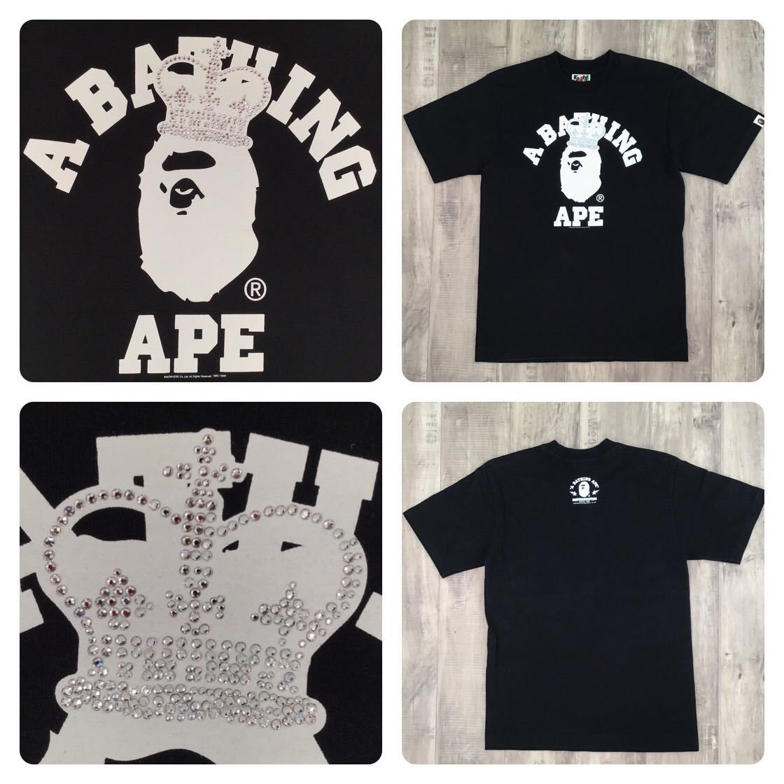 スワロフスキー クラウン カレッジロゴ Tシャツ Sサイズ 王冠 crown a bathing ape BAPE エイプ ベイプ swarovski ラインストーン zo1