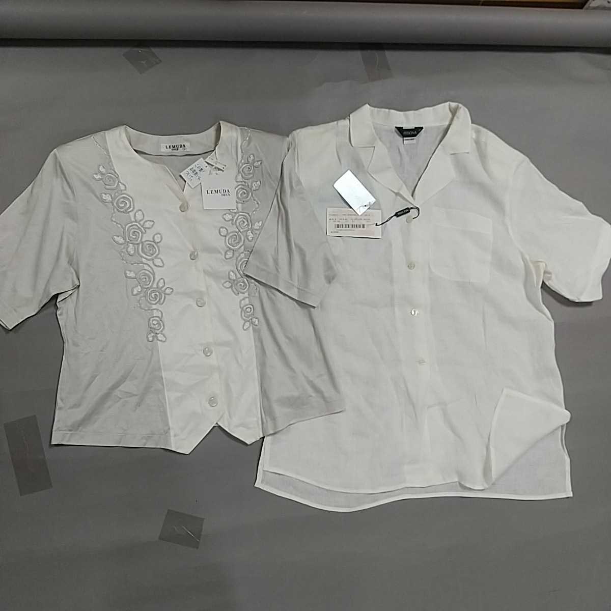 4477 イタリア製 夏 透け 麻100 白 半袖 開襟 リネンシャツ レディースl 綿100 前ボタン 花刺繍 カットソー まとめて2点セット イタリー 送料0円 4477 イタリア製 夏 透け 麻100 白 半袖 開襟 リネンシャツ レディースl 綿100 前ボタン 花刺繍 カットソー まとめて2点セット イタリー 送料0円