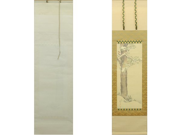 【複製工芸印刷】酒井抱一 檜に啄木図 絹に印刷 掛け軸　掛軸 Japanese hanging scroll　高精細デジタル印刷　限定1500部　_画像1