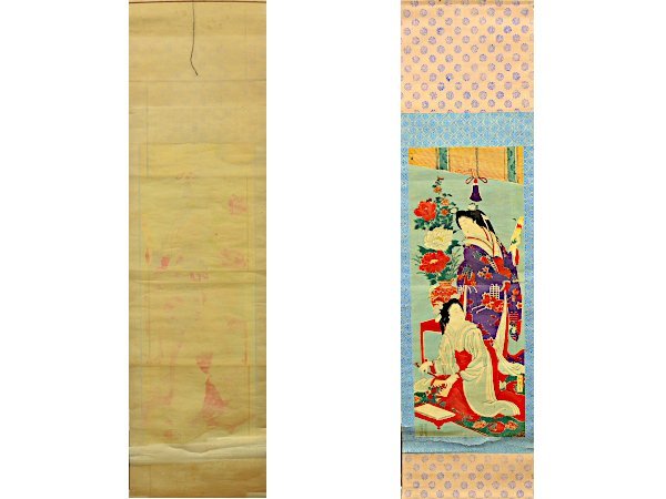 [ stone version printing ] field pieces mountain three warehouse Meiji .. ukiyoe beauty picture .. axis hanging scroll Meiji 28 year 11 month 25 day printing paper . stone version pine .Japanese hanging scroll