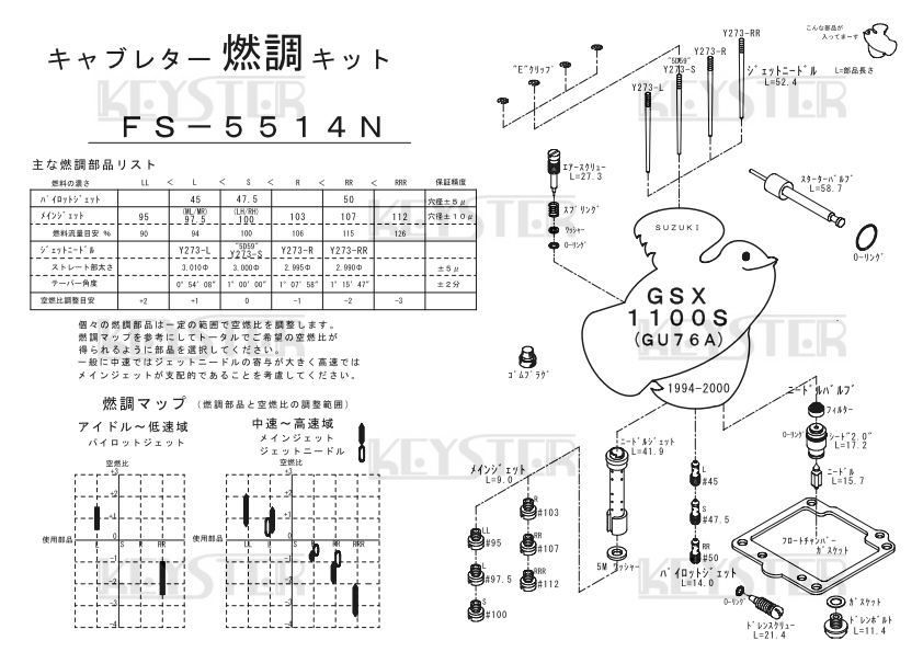 ■ FS-5514N　GSX1100S　SR / SY　カタナ　GU76A 1994-2000　キャブレター リペアキット キースター　燃調キット_画像3