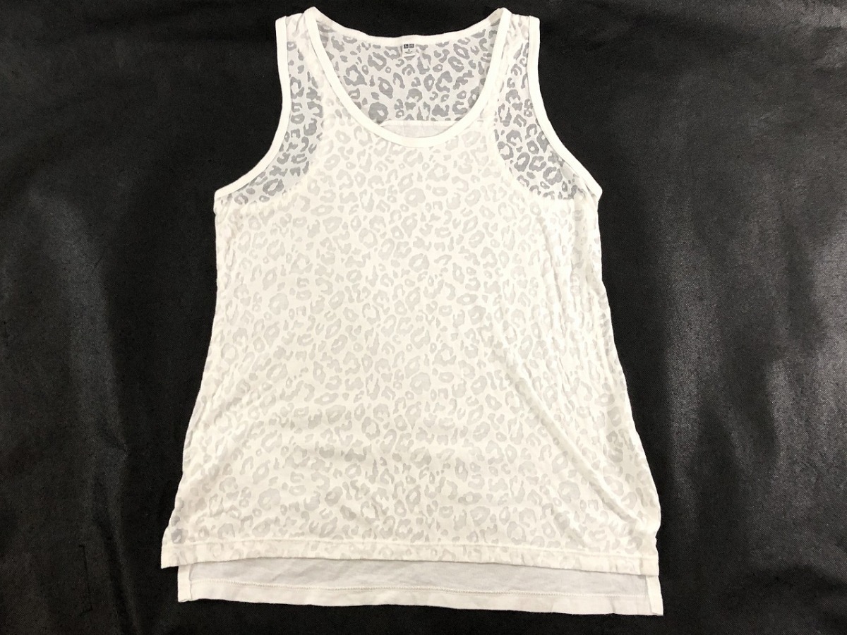  Uniqlo lady's see-through leopard print tank top white S beautiful goods postage 185 jpy 