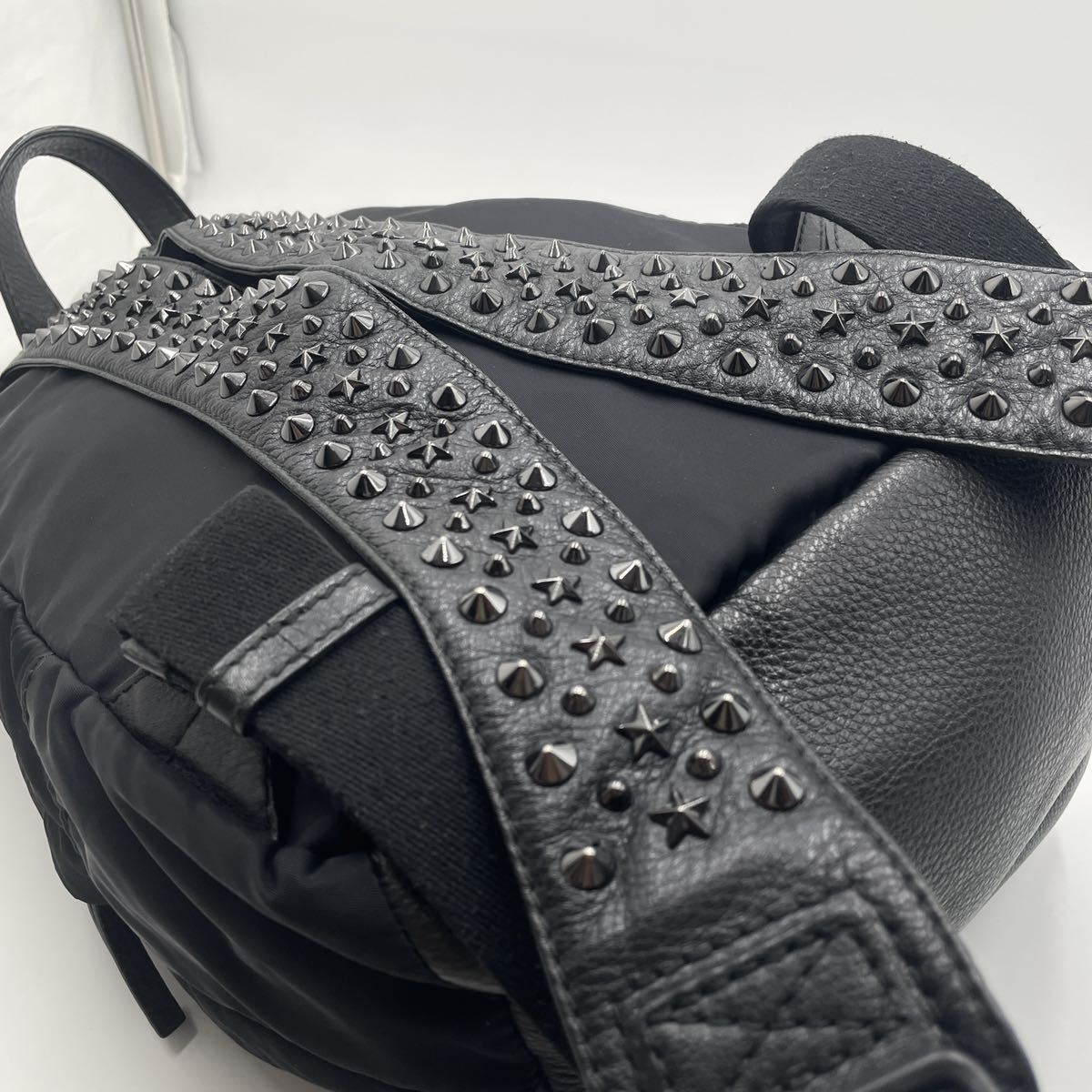 極美品 ジバンシー GIVENCHY ガンメタル スタッズ レザー ナイロン