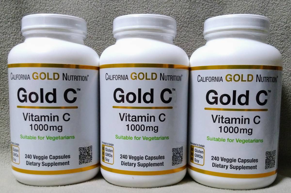 ■送料無料■3個組 ビタミンC 1000mg 240カプセル California Gold Nutrition Gold C カリフォルニアゴールドニュートリション_画像1