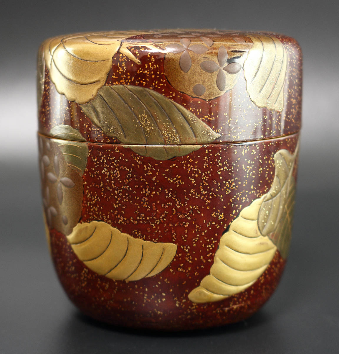 梟】時代 蒔絵 梨地 紫陽花文 大棗 あじさい文 仕覆 時代箱 花文 菊文