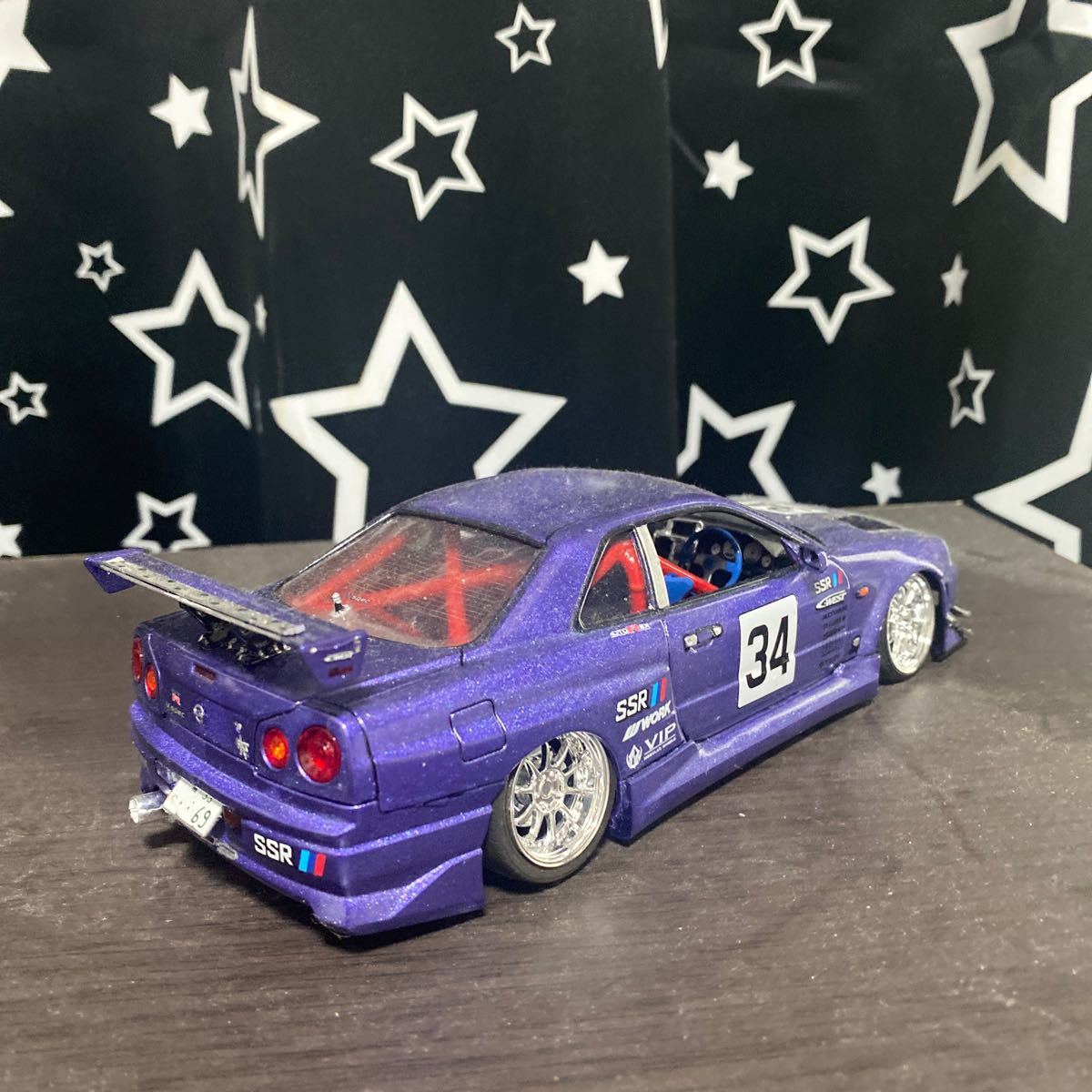 アオシマ  1/24  ニッサン  R34  GT-R 改 湾岸  走り屋  D1仕様  プラモデル  完成品