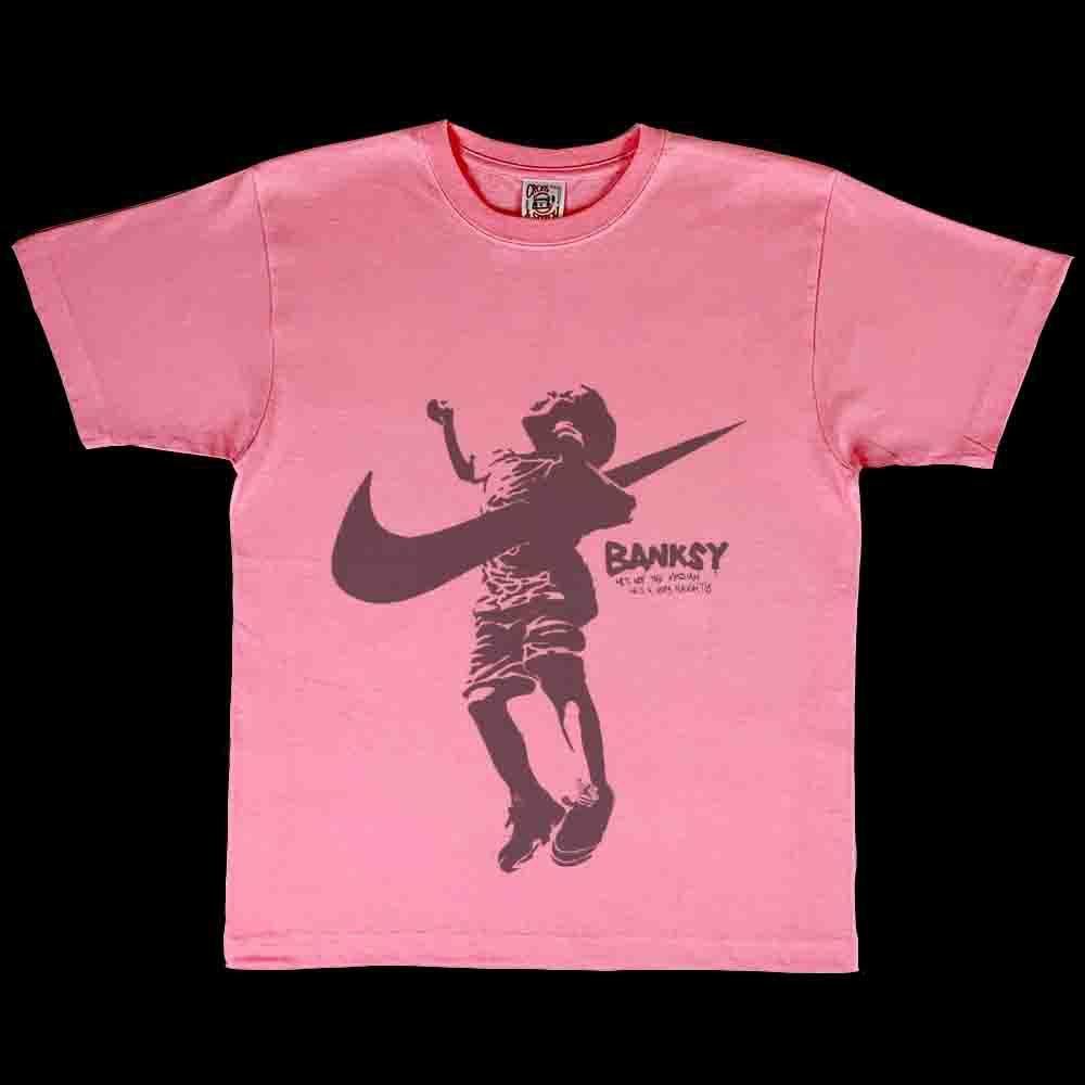 新品 ビッグ プリント BANKSY バンクシー スウォッシュ ロゴ 刺さる 少年 ピンク Tシャツ S M L XL オーバーサイズ XXL~5XL ロンTパーカー_画像3