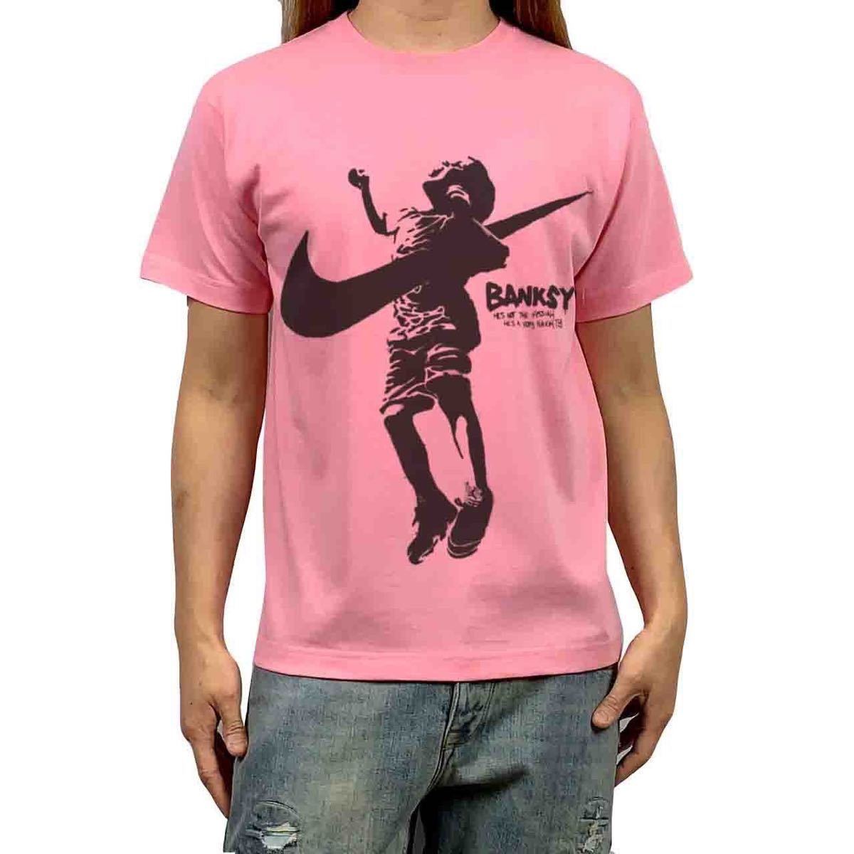 新品 ビッグ プリント BANKSY バンクシー スウォッシュ ロゴ 刺さる 少年 ピンク Tシャツ S M L XL オーバーサイズ XXL~5XL ロンTパーカー_画像1