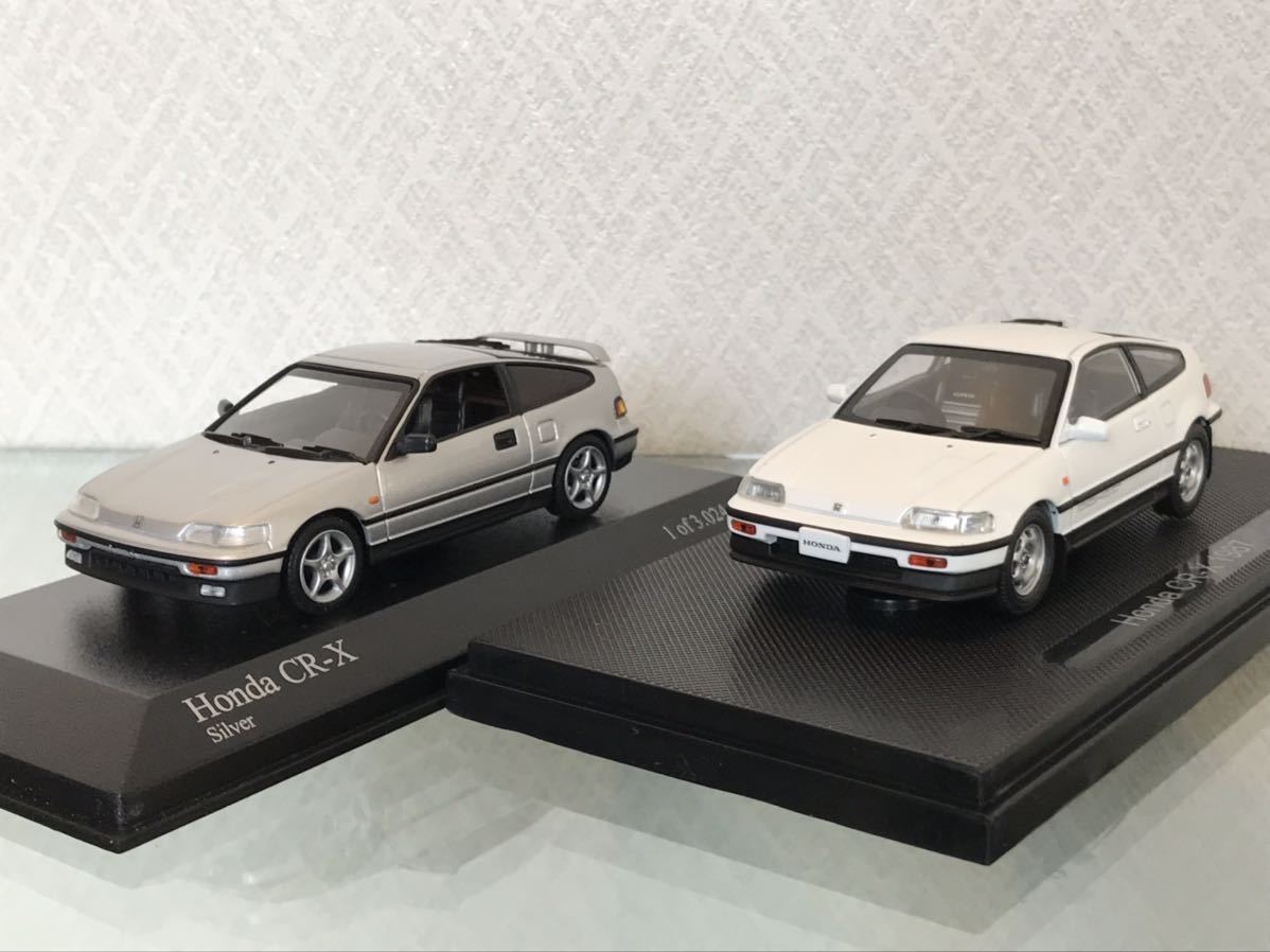 送料無料　1/43 ホンダ CR-X ミニカーセット　ミニチャンプス MINICHAMPS エブロ EBBRO HONDA 1987 旧車 ホワイト シルバー
