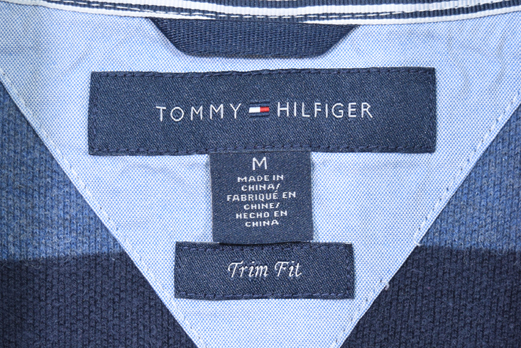 【送料無料】 トミーヒルフィガー 鹿の子コットン ワイドボーダー柄 ポロシャツ メンズM TOMMY HILFIGER アメカジ 古着 CC0118