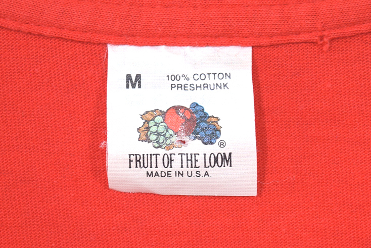 【送料無料】 80S USA製 フルーツオブザルーム 無地 半袖 ポケット付き Tシャツ ポケT メンズM シングルステッチ 赤色 ヴィンテージ BB0610_画像5