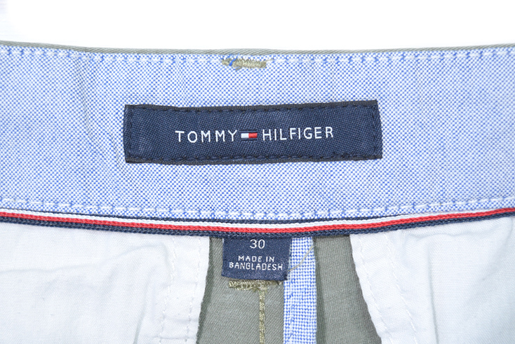 【送料無料】 トミーヒルフィガー コットンチノ ハーフパンツ ショーツ 半ズボン W30 薄オリーブ系 TOMMY HILFIGER 古着 EZ0567